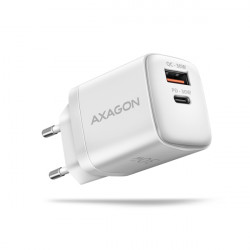 AXAGON ACU-PQ30W Sil nabíječka do sítě 30W, 2x port (USB-A + USB-C), PD3.0 PPS QC4+ AFC Apple, bílá