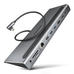 AXAGON HMC-4KX3 USB 5Gbps hub, 3x USB-A, 2x HDMI, DP, RJ-45, SD microSD, audio, PD 100W, kabel 40cm