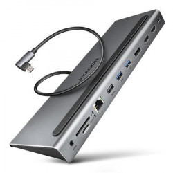 AXAGON HMC-4KX3, USB 3.2 Gen 1 hub, porty 3x USB-A, DP, HDMI 4k 60Hz, RJ-45, čtečka karet, PD 100W, kabel USB-C 40cm