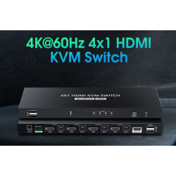 PremiumCord 4K@60Hz HDMI2.0 KVM switch 4:1 s dálkovým ovladačem