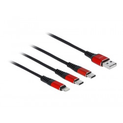 Delock 3 in 1 - Kabel pouze pro nabíjení - USB s piny (male) do Lightning, USB-C s piny (male) - 1 m - černá