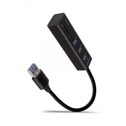 AXAGON HMA-CR3A, USB 3.2 Gen 1 hub, porty 3x USB-A + čtečka karet SD microSD, kovový, kabel USB-A 20cm