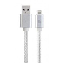 Gembird kábel nabíjací Lightning 8-pin (M) na USB 2.0 (M), prémiový, opletený, metal konektory, 1.8 m, strieborný