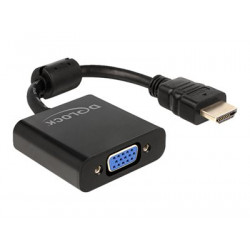 Delock - Video adaptér - HD-15 (VGA) se zdířkami (female) do HDMI s piny (male) - 25.5 cm - černá