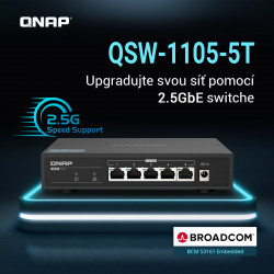 QNAP switch QSW-1105-5T (5x 2,5GbE port, pasiv. chlazení, 100M 1G 2,5G, Broadcom Chipset)