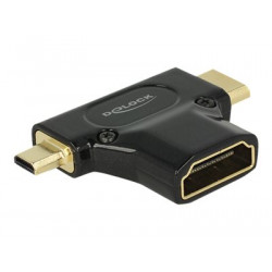 Delock Adapter High Speed HDMI with Ethernet - HDMI-A female  HDMI Mini-C male + Micro-D male - HDMI adaptér - mini HDMI, mikro HDMI s piny (male) do HDMI se zdířkami (female) - černá