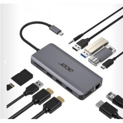 ACER 12v1 docking station dongle USB-C: 2×USB3.2, 2×USB2.0, čtečka 1×SD TF 2×HDMI,1×PowerDelivery,1×DP,1×RJ45,1×3.5 Audio