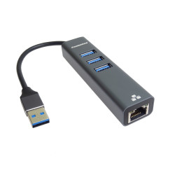 PremiumCord Adapter USB3.0 - RJ45 + 3x USB 3.0