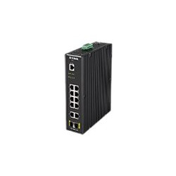 D-Link DIS 200G-12S - Přepínač - řízený - 10 x 10 100 1000 + 2 x SFP - lze montovat na konzolu DIN, pro připevnění na zeď - AC 120 230 V DC 46 - 54 V