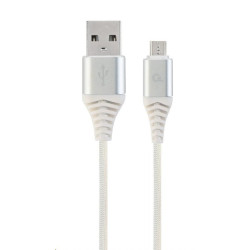 GEMBIRD Kabel USB 2.0 AM na MicroUSB (AM BM), 2m, opletený, bílo-stříbrný, blister, PREMIUM QUALITY