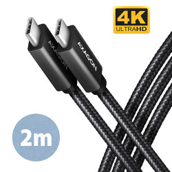 AXAGON BUCM32-CM20AB, SPEED+ kabel USB-C - USB-C, 2m, USB 3.2 Gen 2, PD 100W 5A, 4k HD, ALU, oplet, černý