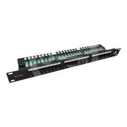 Solarix 19 Patch panel UTP 24xRJ45 Cat5e UTP 1U, Solarix 19 Patch panel UTP 24xRJ45 Cat5e UTP 1U osazený, s vyvazovací lištou, černý