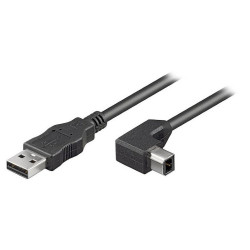 PremiumCord Kabel USB 2.0 A-B se zahnutým USB-B konektorem 90° 2m černý