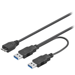 PremiumCord kabel USB 3.0 USB Micro B (M) na 2 x USB 3.0 A (M) 30cm černý