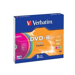 VERBATIM DVD-R AZO 4,7GB, 16x, colour, slim case 5 ks