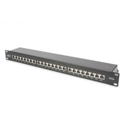 DIGITUS CAT 6A Patch Panel, stíněný, 1U, 24 portů, 8P8C, černy RAL 9005, 483 mm (19 ") 482,6x44x109