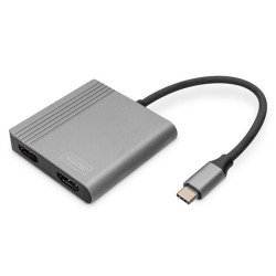 DIGITUS Adaptér USB-C - 2x HDMI, 18 cm 4K 30Hz, stříbrný, hliníkový kryt