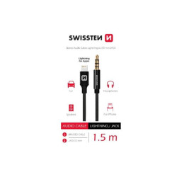 SWISSTEN AUDIO ADAPTÉR TEXTILE LIGHTNING (samec) 3,5 mm JACK(samec) 1,5 M ČERNÝ