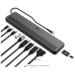 Acer 13in1 Type C Minidock: 3x USB3.0 (5Gbps Data Transfer), 1x USB-C (5Gbps Data transfer), 1x USB-C Power Delivery (up to 100W)