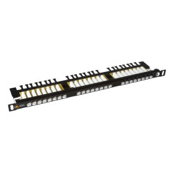 Solarix 19" Patch panel 24xRJ45 CAT6 UTP s vyvaz.lištou černý 0,5U, SX24HD-6-UTP-BK