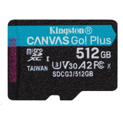 Kingston MicroSDXC karta 512GB Canvas Go! Plus, R:170 W:90MB s, Class 10, UHS-I, U3, V30, A2