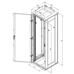 Triton 19'' stojanový rozvaděč RMA 45U 600x600mm, 19'' stojanový rozvaděč 45U 600x600mm přední dveře síto 80% 6mm, IP20 nosnost 800k