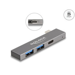 Delock 3 portový štíhlý USB Hub USB Type-C™ na 1 x USB 5 Gbps USB Type-C™ + 2 x USB 5 Gbps Typ-A