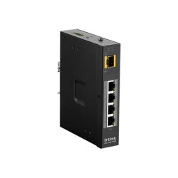 D-Link DIS 100G-5PSW - Přepínač - neřízený - 4 x 10 100 1000 (PoE+) + 1 x gigabitů SFP - lze montovat na konzolu DIN, pro připevnění na zeď - PoE+ (120 W) - DC napájení