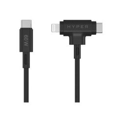 HyperJuice - Kabel Lightning - 24 pin USB-C s piny (male) do 24 pin USB-C, Lightning s piny (male) - 1.5 m - černá