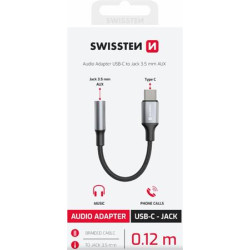 SWISSTEN AUDIO ADAPTÉR TEXTILE USB-C (samec) 3,5mm AUX 0,15 M ČERNÝ (nahrazuje 73501301)