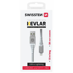 SWISSTEN DATOVÝ KABEL KEVLAR USB LIGHTNING 1,5 M BÍLÝ