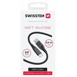 SWISSTEN DATOVÝ KABEL SOFT SILICONE USB USB-C 0,4 M ČERNÝ