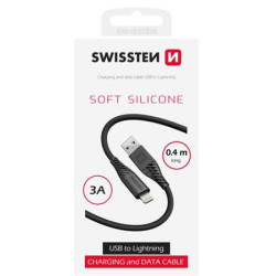 SWISSTEN DATOVÝ KABEL SOFT SILICONE USB-A LIGHTNING 0,4 M ČERNÝ