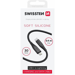 SWISSTEN DATOVÝ KABEL SOFT SILICONE USB-C LIGHTNING 0,4 M ČERNÝ