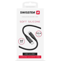 SWISSTEN DATOVÝ KABEL SOFT SILICONE USB-C USB-C 0,4 M ČERNÝ