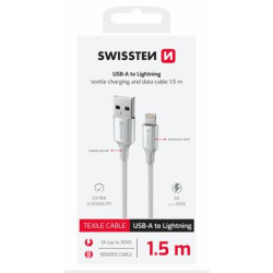 SWISSTEN DATOVÝ KABEL TEXTILE II USB LIGHTNING 1,5 M BÍLÝ