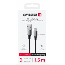 SWISSTEN DATOVÝ KABEL TEXTILE II USB LIGHTNING 1,5 M ČERNÝ