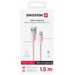 SWISSTEN DATOVÝ KABEL TEXTILE II USB LIGHTNING 1,5 M RŮŽOVÝ