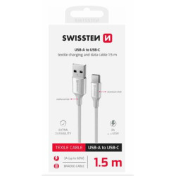 SWISSTEN DATOVÝ KABEL TEXTILE II USB USB-C 1,5 M BÍLÝ