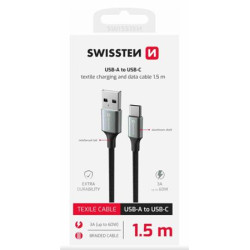 SWISSTEN DATOVÝ KABEL TEXTILE II USB USB-C 1,5 M ČERNÝ