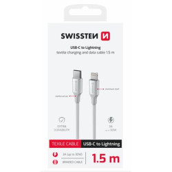 SWISSTEN DATOVÝ KABEL TEXTILE II USB-C LIGHTNING 1,5 M BÍLÝ