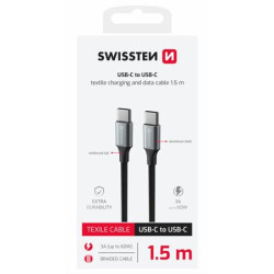 SWISSTEN DATOVÝ KABEL TEXTILE II USB-C USB-C 1,5 M ČERNÝ