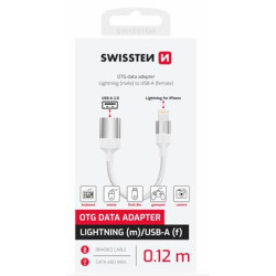 SWISSTEN OTG ADAPTÉR TEXTILE LIGHTNING (samec) USB-A (samice) 0,13 M BÍLÝ