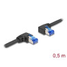 Delock Síťový kabel s konektorem RJ45 Cat.6A, S FTP pravý levý, pravoúhlý, délky 0,5 m, černý