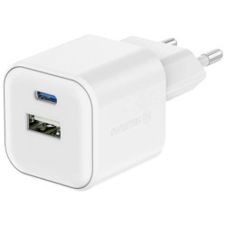 SWISSTEN SÍŤOVÝ ADAPTÉR GaN 1x USB-C 20W PD A 1x USB-A 18W QC BÍLÝ