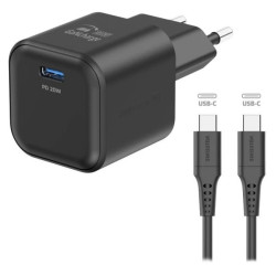 SWISSTEN SÍŤOVÝ ADAPTÉR GaN 1x USB-C 20W POWER DELIVERY ČERNÝ + DATOVÝ KABEL USB-C USB-C 1,2 M ČERNÝ