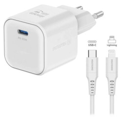 SWISSTEN SÍŤOVÝ ADAPTÉR GaN 1x USB-C 35W POWER DELIVERY BÍLÝ + DATOVÝ KABEL USB-C LIGHTNING 1,2 M BÍLÝ