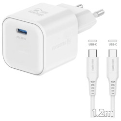 SWISSTEN SÍŤOVÝ ADAPTÉR GaN 1x USB-C 35W POWER DELIVERY BÍLÝ + DATOVÝ KABEL USB-C USB-C 1,2 M BÍLÝ