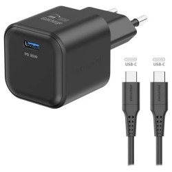 SWISSTEN SÍŤOVÝ ADAPTÉR GaN 1x USB-C 35W POWER DELIVERY ČERNÝ + DATOVÝ KABEL USB-C USB-C 1,2 M ČERNÝ