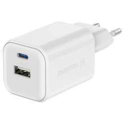 SWISSTEN SÍŤOVÝ ADAPTÉR GaN 1x USB-C 45W PD + 1x USB-A 18W QC BÍLÝ